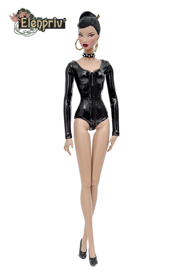 Rubber Latex Barbie Bodysuit and Peplum Belt
