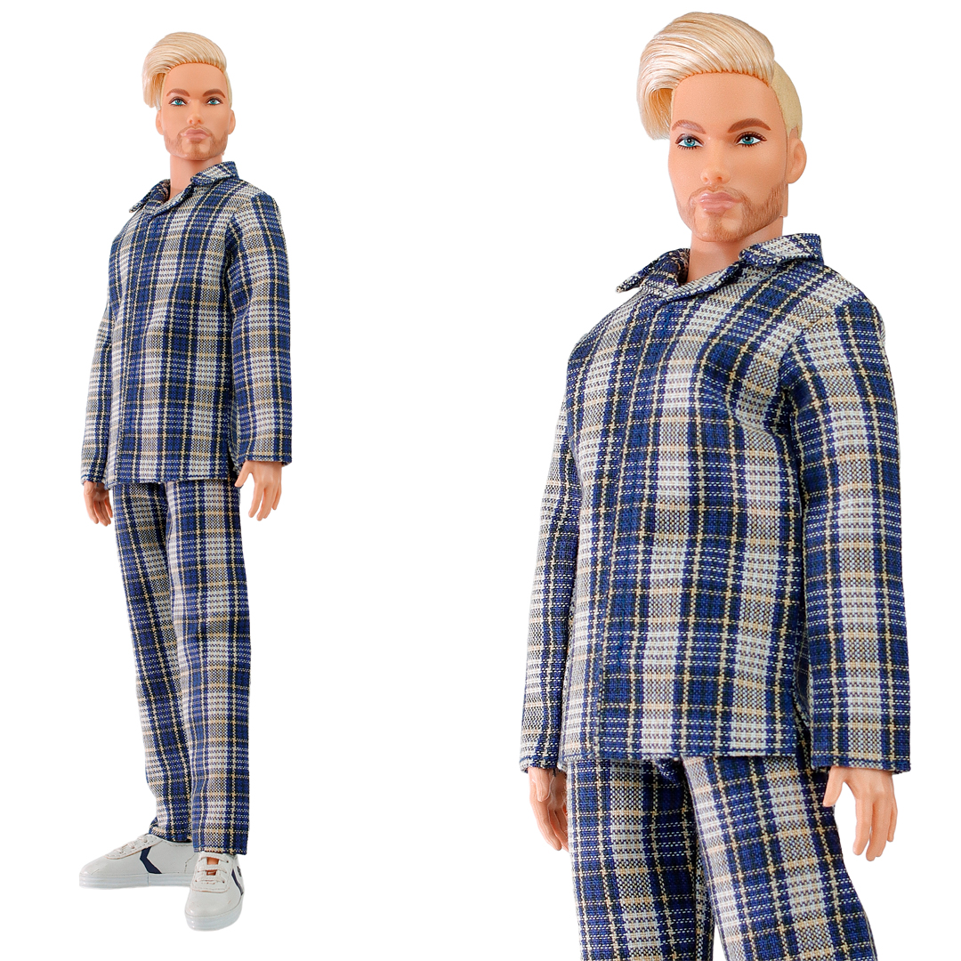 FA-025M-05 Classic blue plaid pajamas for Ken BMR Fashionista and similar  body size dolls – ELENPRIV doll fashions