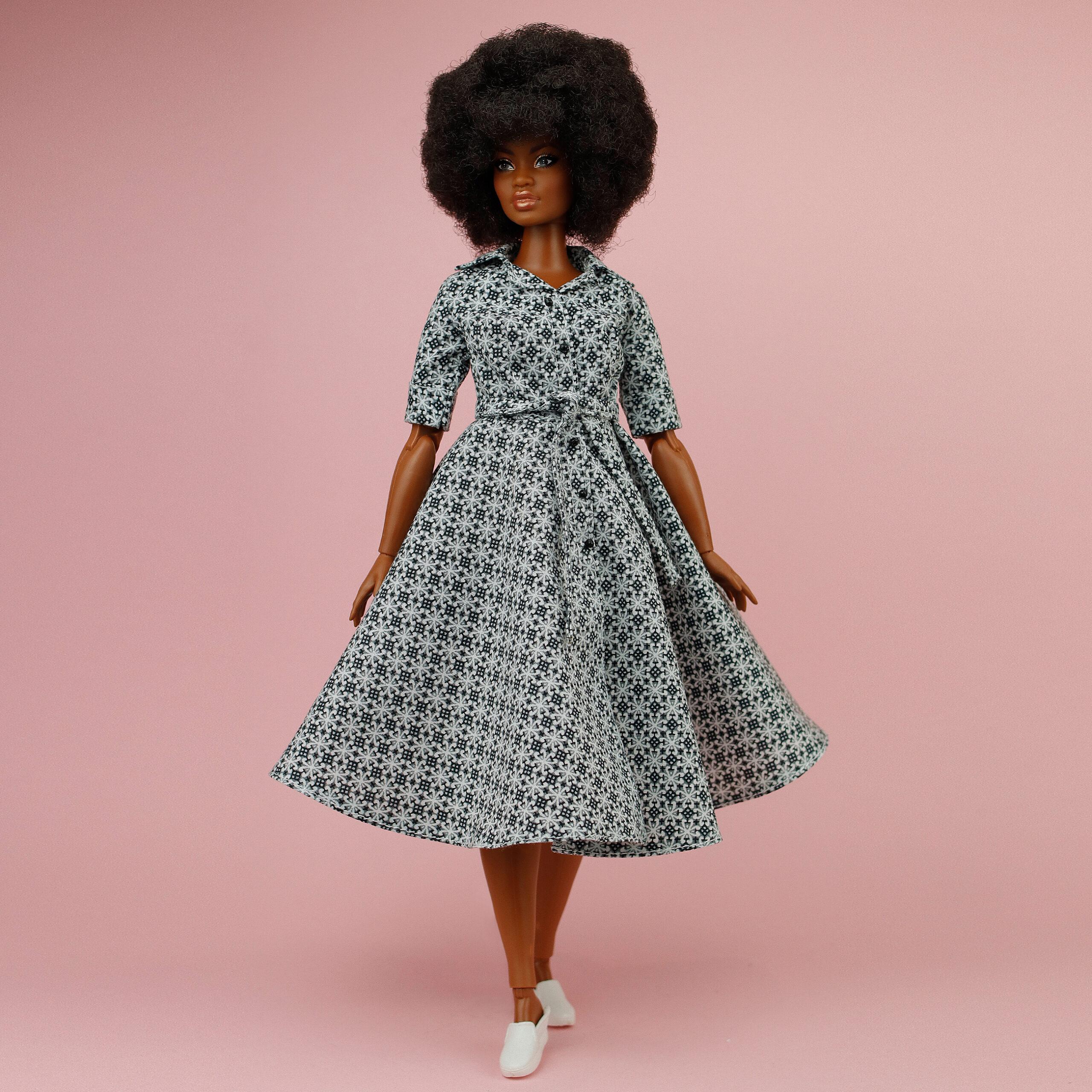 FA-008 Gray tiny pattern dress shirt outfit for 11 1/2 Prime; Brb Pivotal  Made-to-Move Yoga dolls Poppy Parker doll and similar dolls